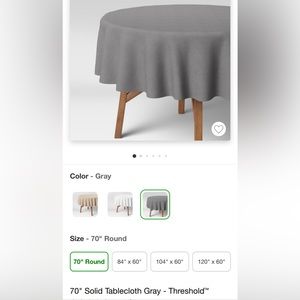 Gray 70in  round table cloth
